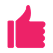 Pink thumbs up icon on black background.