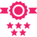 Pink award ribbon with five stars below.