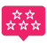 Five stars inside pink speech bubble.