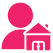 Red user and house icon on black.