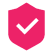 Pink shield icon with check mark.