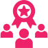 Award icon with three silhouettes below.