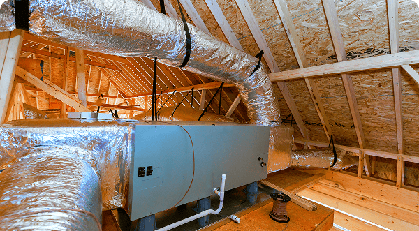 HVAC system with ductwork in attic.